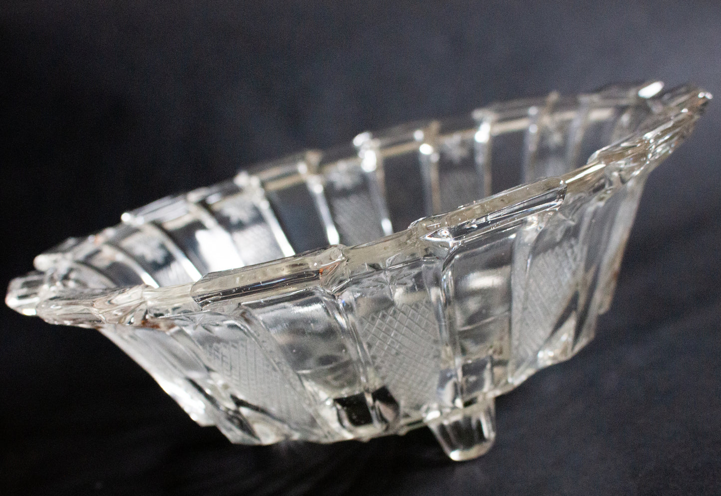 Vintage Footed Glass Dessert or Fruit Bowl with Star Detail