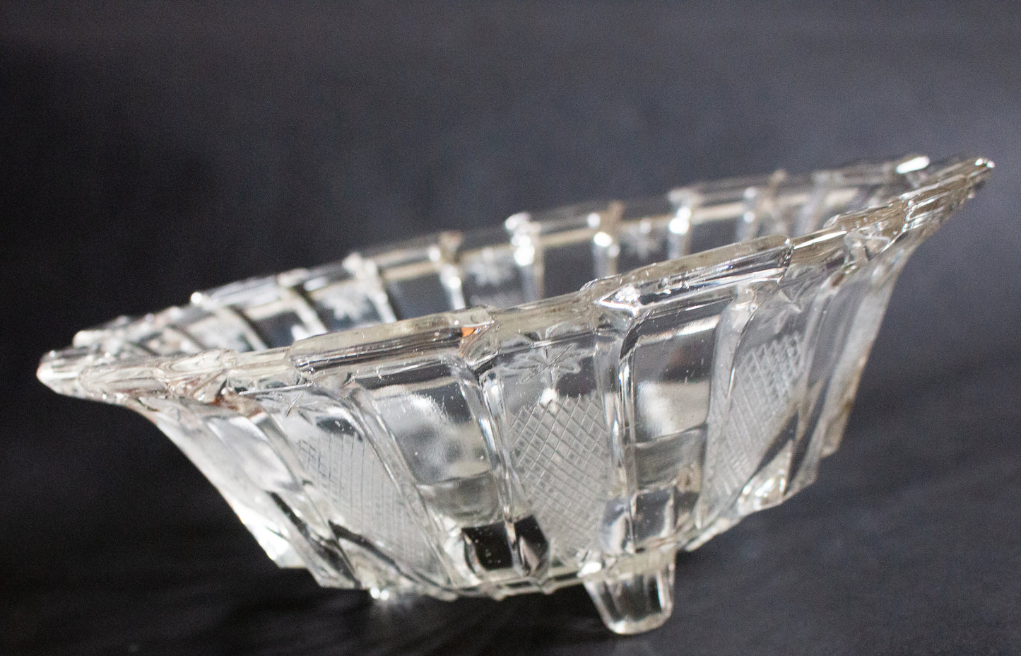 Vintage Footed Glass Dessert or Fruit Bowl with Star Detail