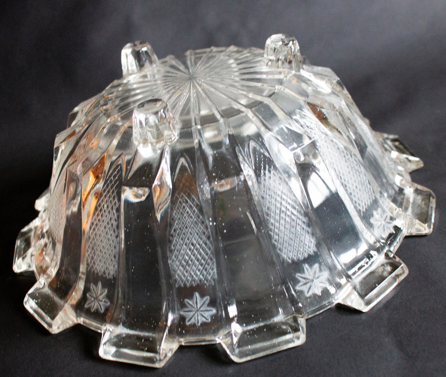 Vintage Footed Glass Dessert or Fruit Bowl with Star Detail