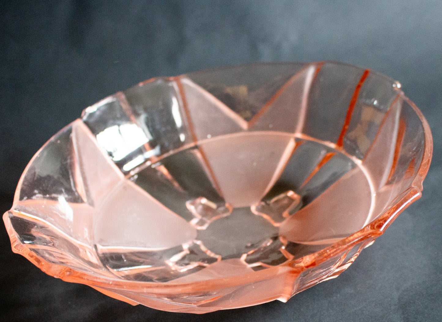 Pink Glass Moulded and Frosted Glass Serving Bowl