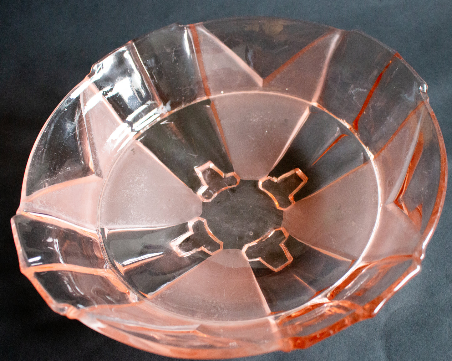 Pink Glass Moulded and Frosted Glass Serving Bowl