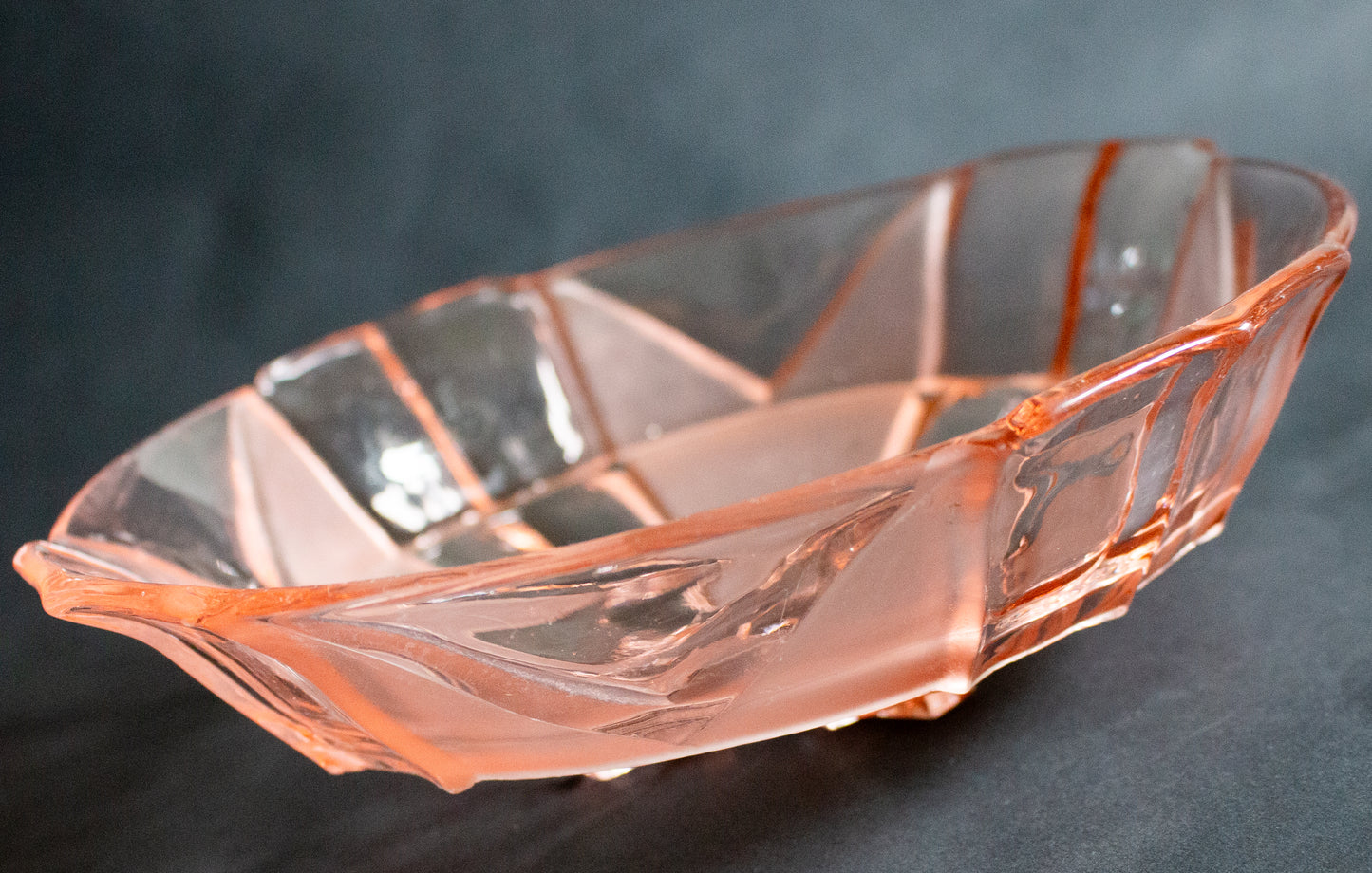 Pink Glass Moulded and Frosted Glass Serving Bowl