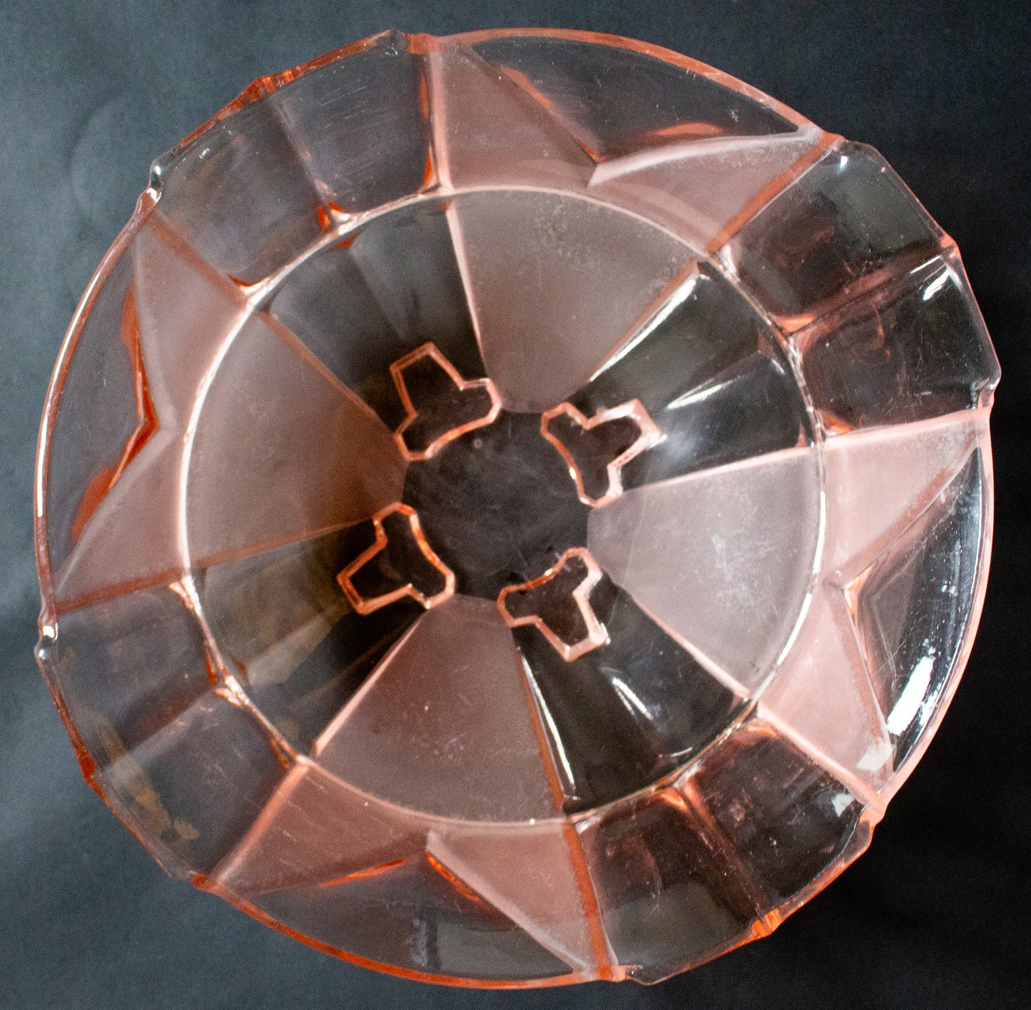 Pink Glass Moulded and Frosted Glass Serving Bowl