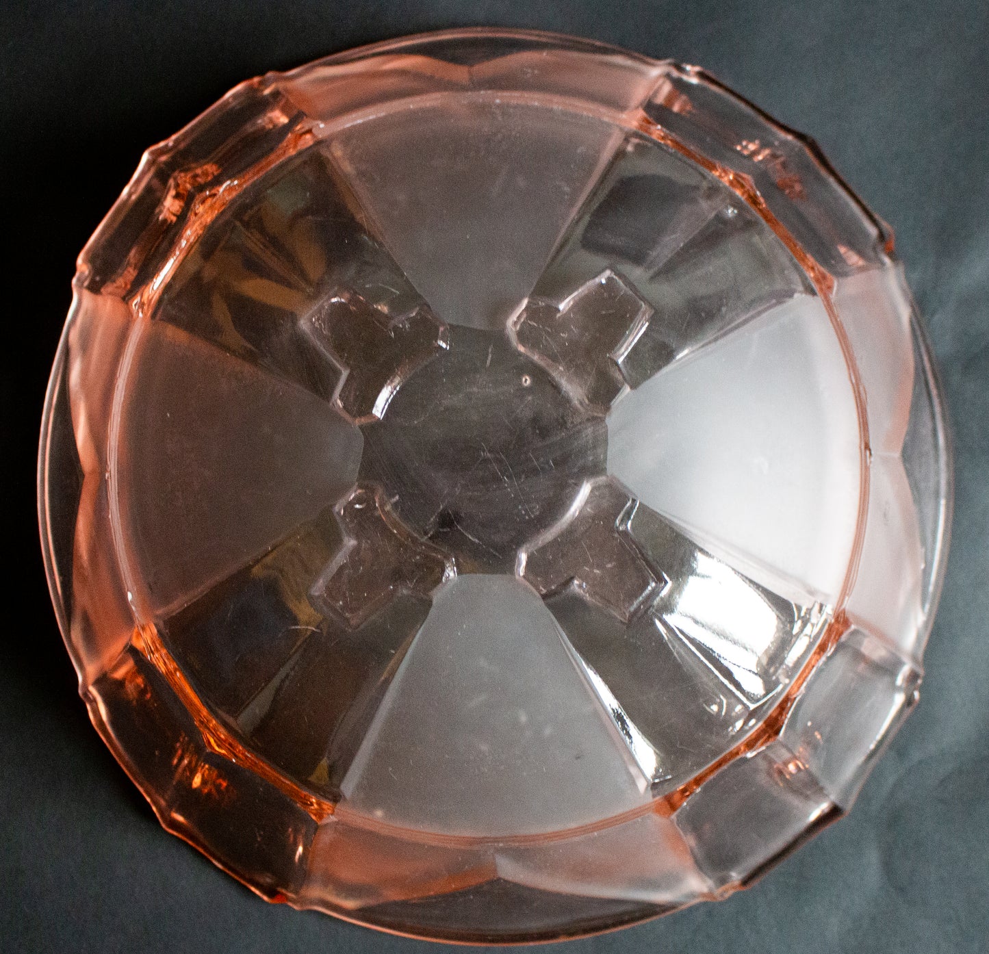 Pink Glass Moulded and Frosted Glass Serving Bowl