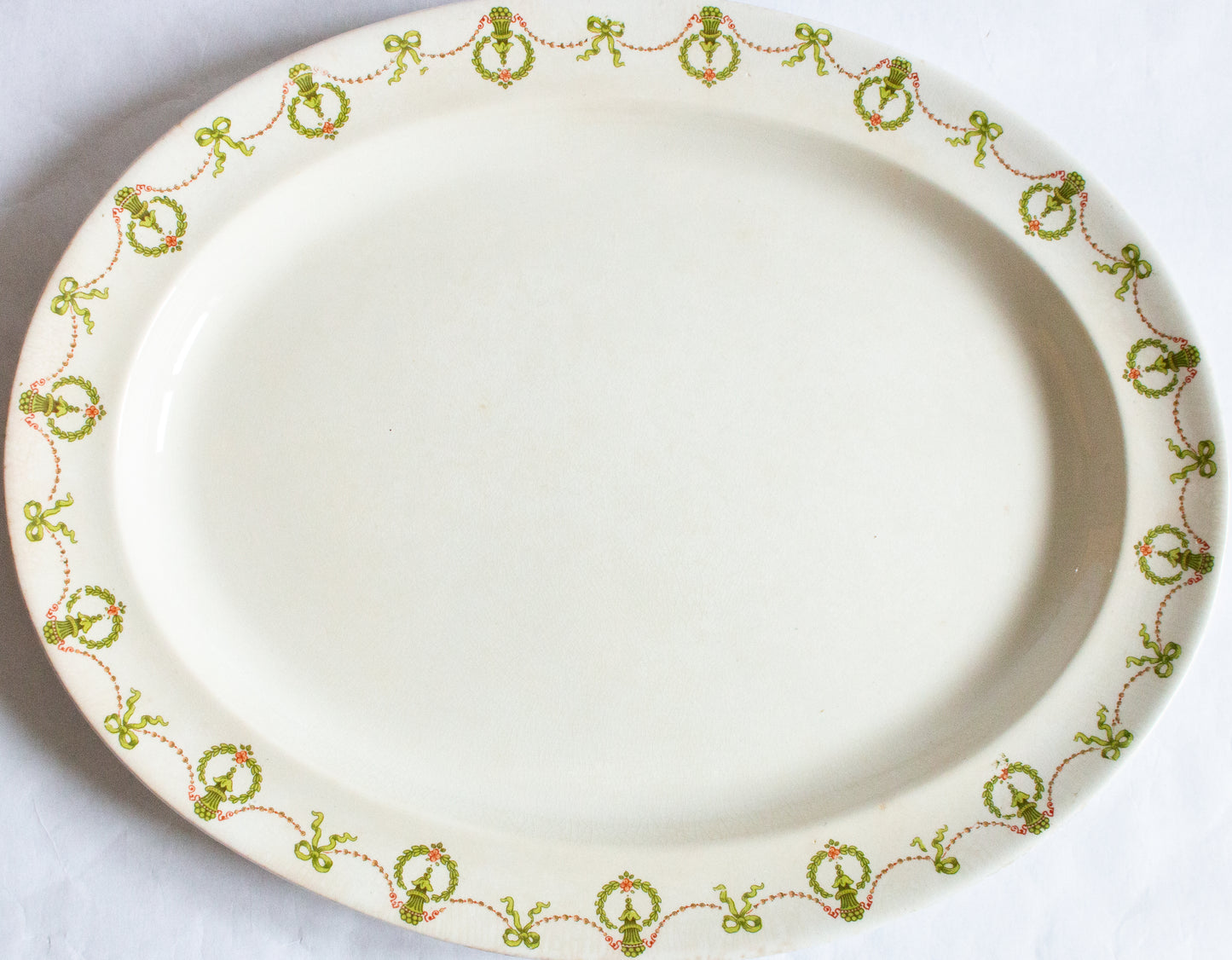 Booths Silicon China Large White Serving Platter with Green Border Detail