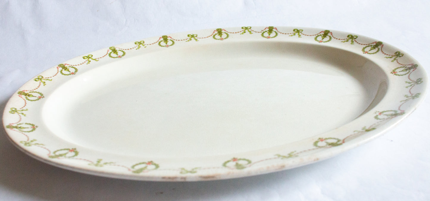 Booths Silicon China Large White Serving Platter with Green Border Detail