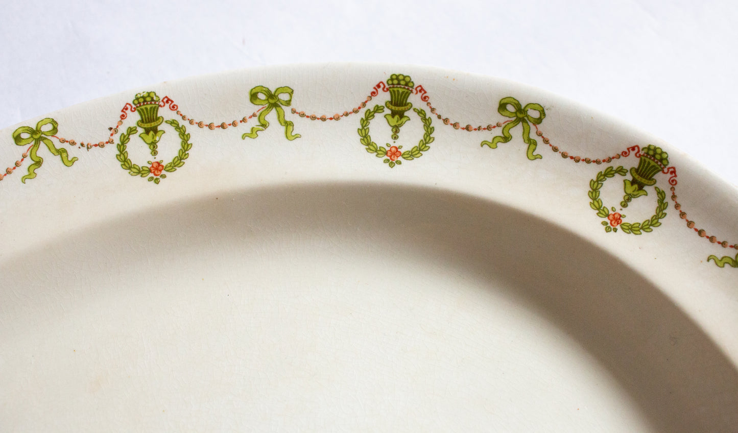 Booths Silicon China Large White Serving Platter with Green Border Detail