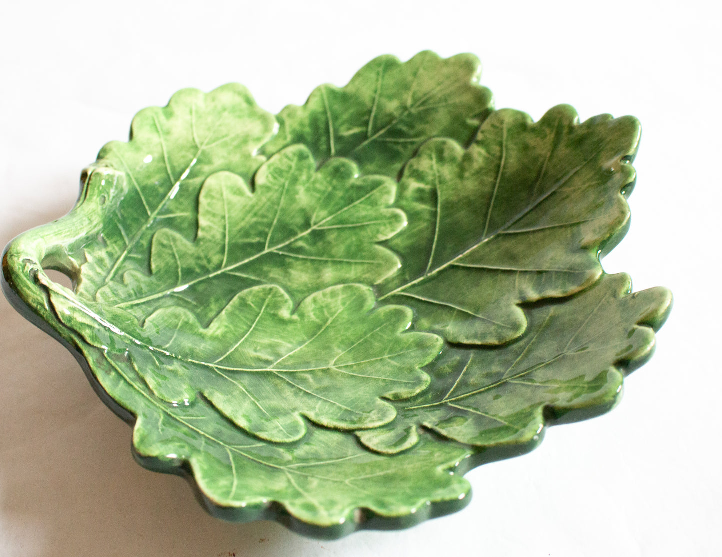 Vintage Green Italian Majolica Leaf Dish