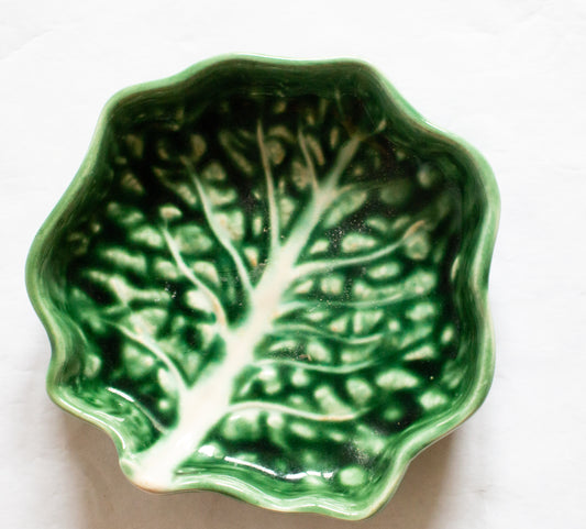 Vintage Green Majolica Leaf Dish