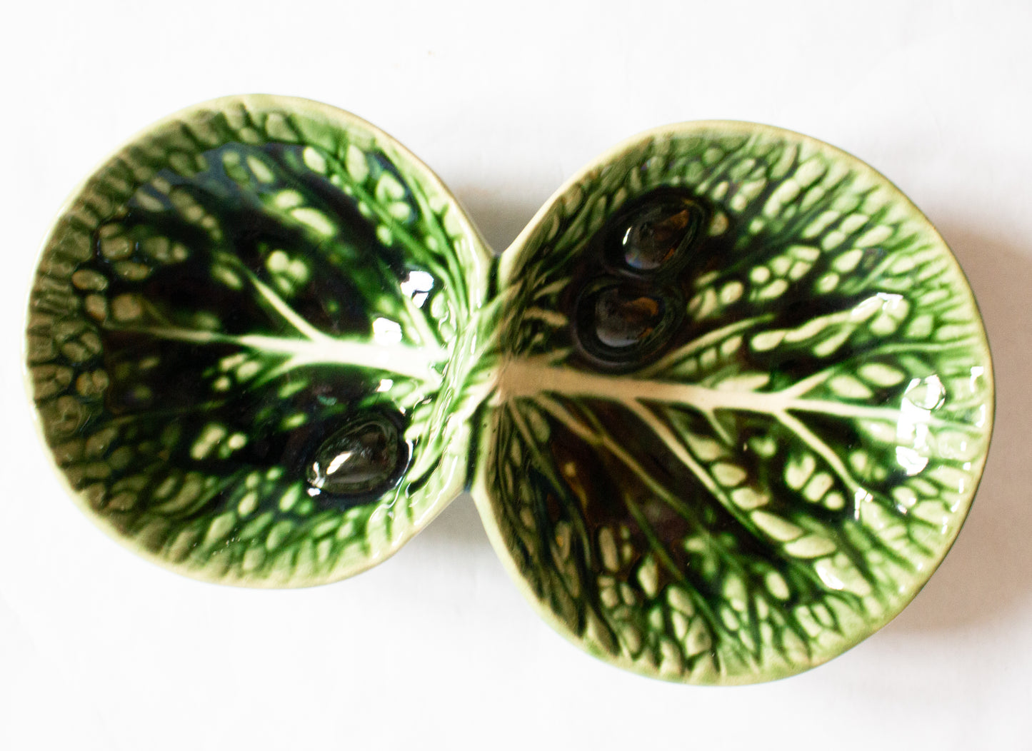 Vintage Green Majolica Leaf Hors D'Oeuvre Dish