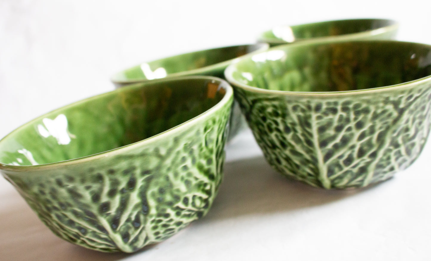 Vintage Green Majolica Leaf Individual Dessert or Soup Bowls