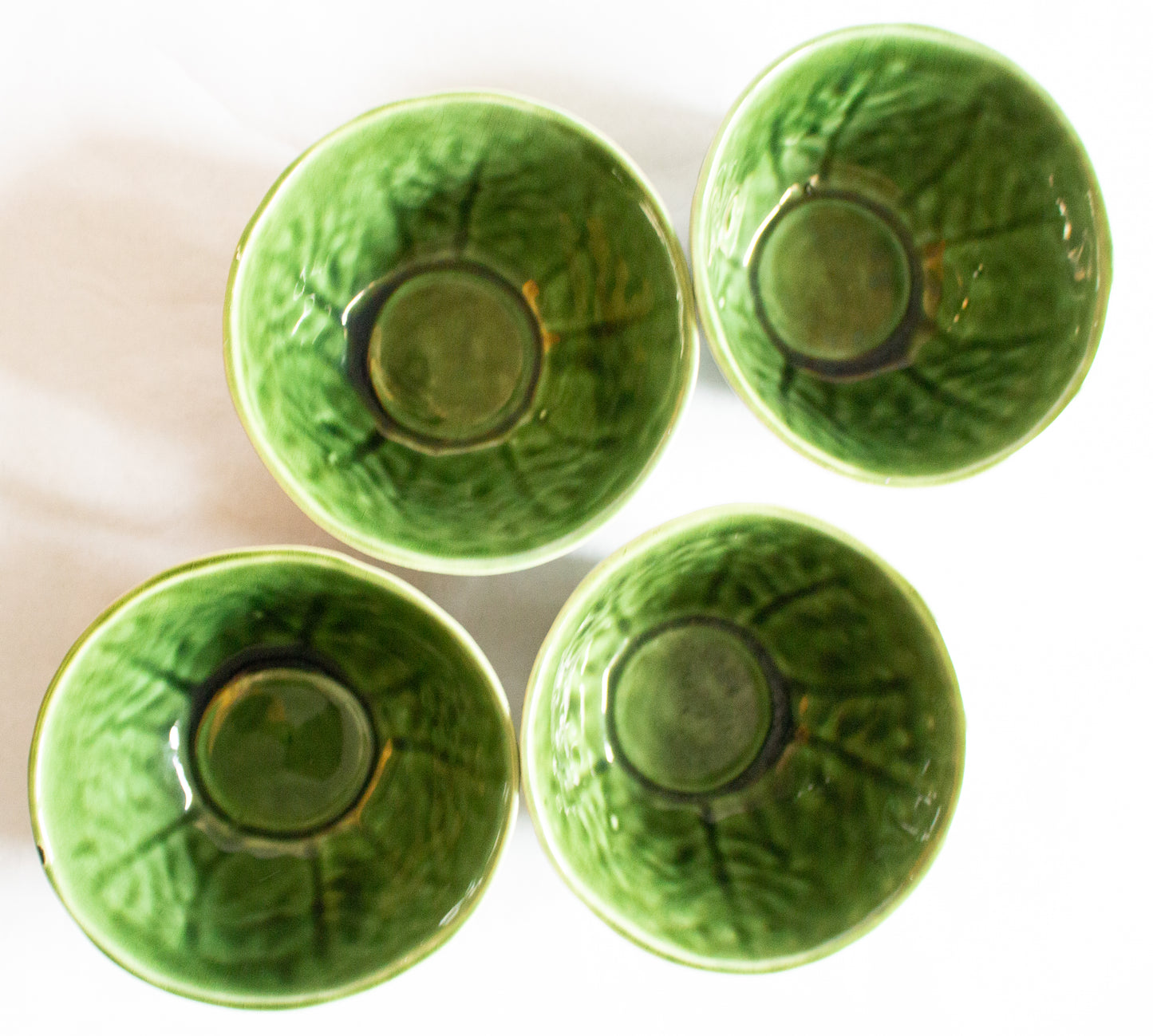 Vintage Green Majolica Leaf Individual Dessert or Soup Bowls