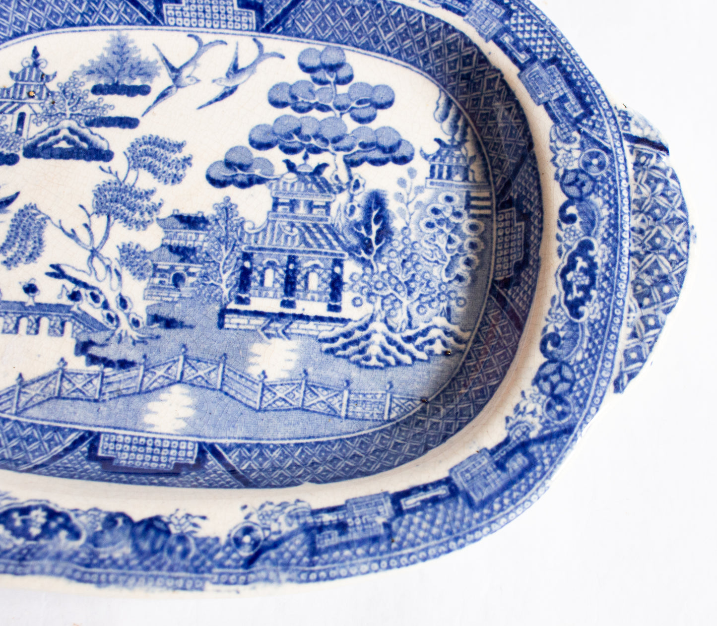 Antique 'Willow' Pattern Small Blue and White Transferware Serving Platter