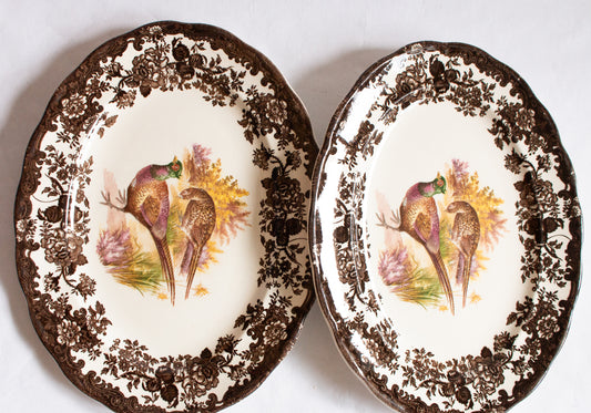 Royal Worcester Palissy England 'Game Series' Pattern Brown and White Serving Platters (2)