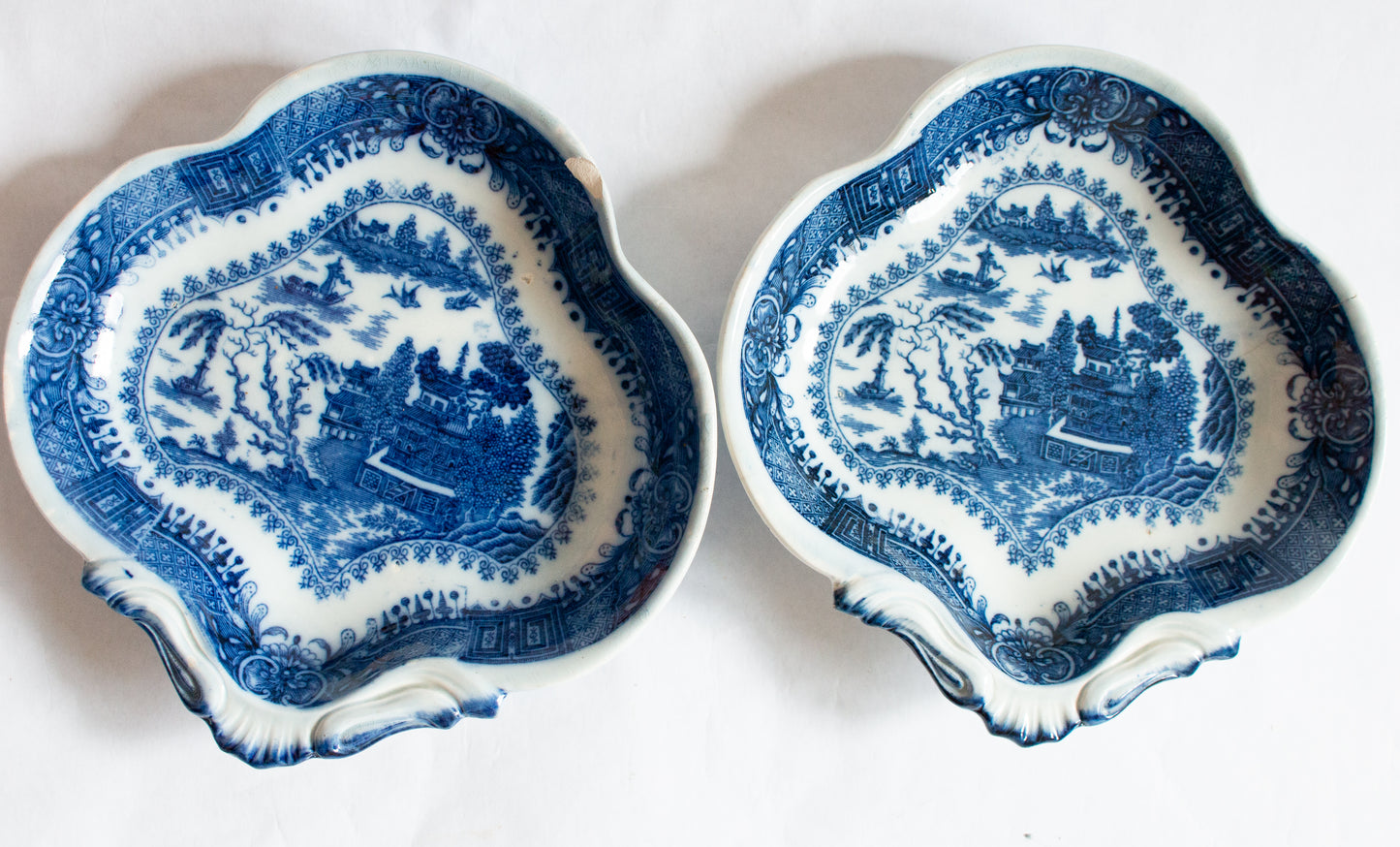 Blue and White Transferware Serving Dishes with Moulded Detail (2)