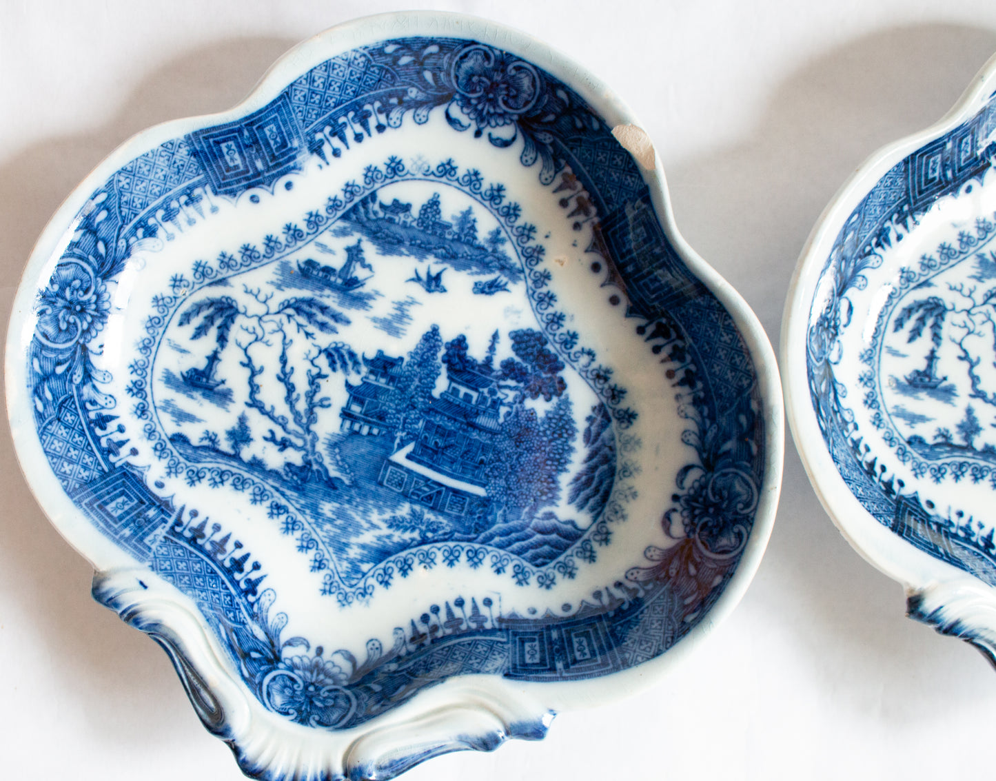 Blue and White Transferware Serving Dishes with Moulded Detail (2)