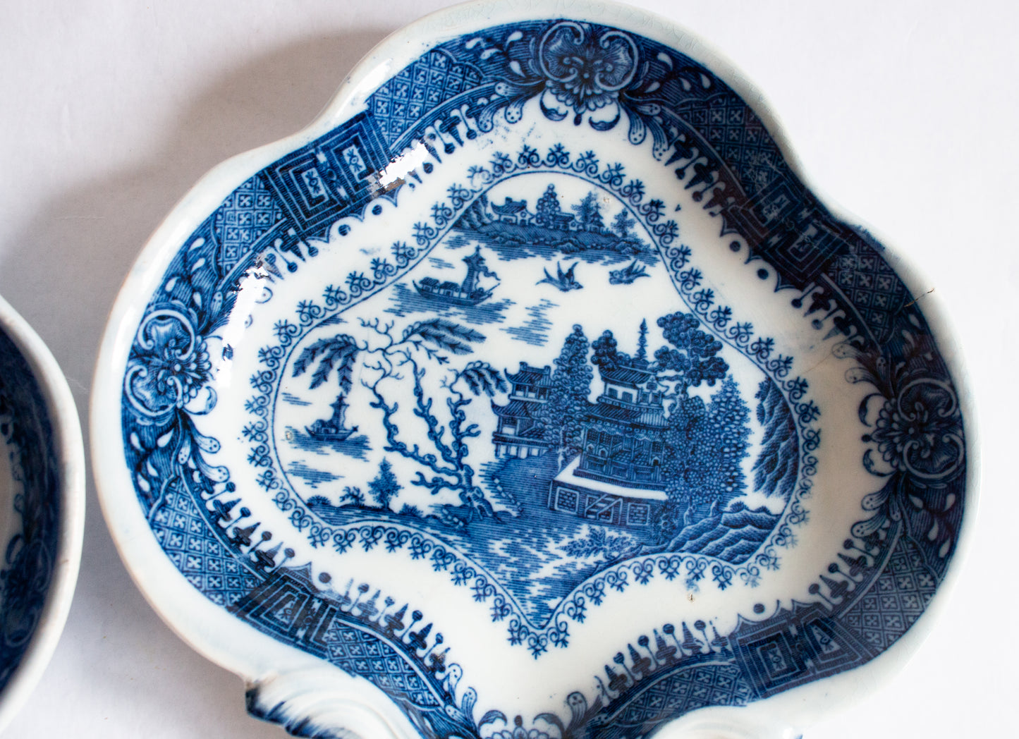 Blue and White Transferware Serving Dishes with Moulded Detail (2)