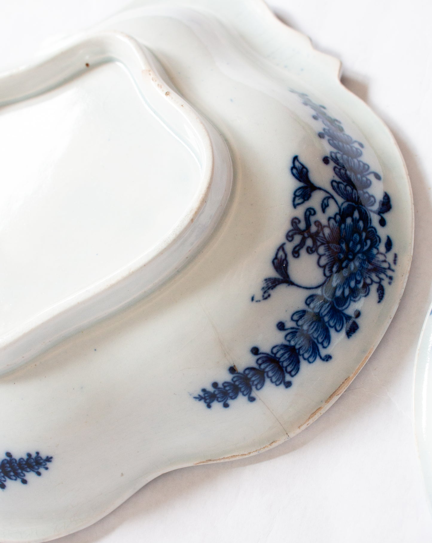 Blue and White Transferware Serving Dishes with Moulded Detail (2)