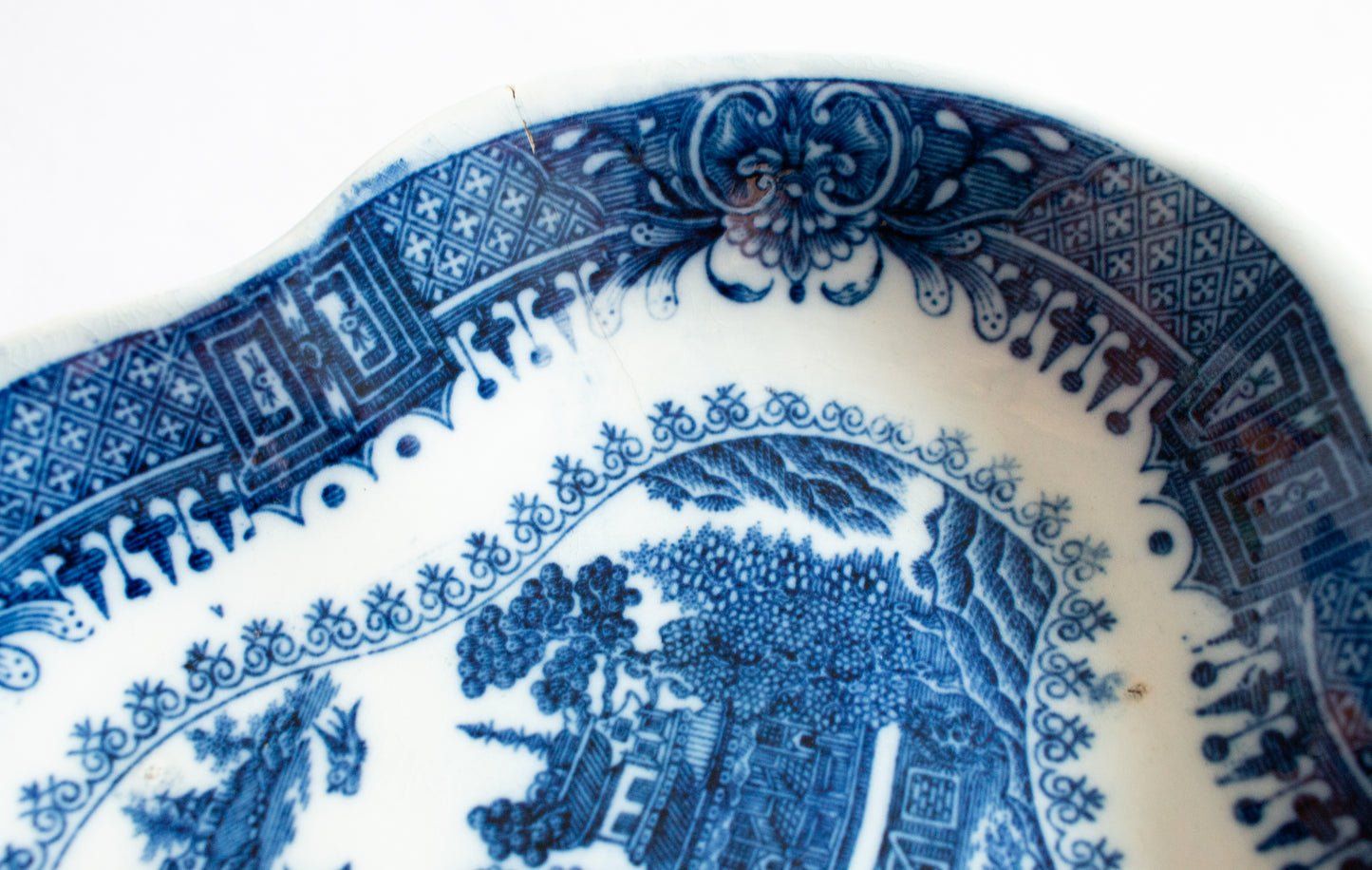 Blue and White Transferware Serving Dishes with Moulded Detail (2)