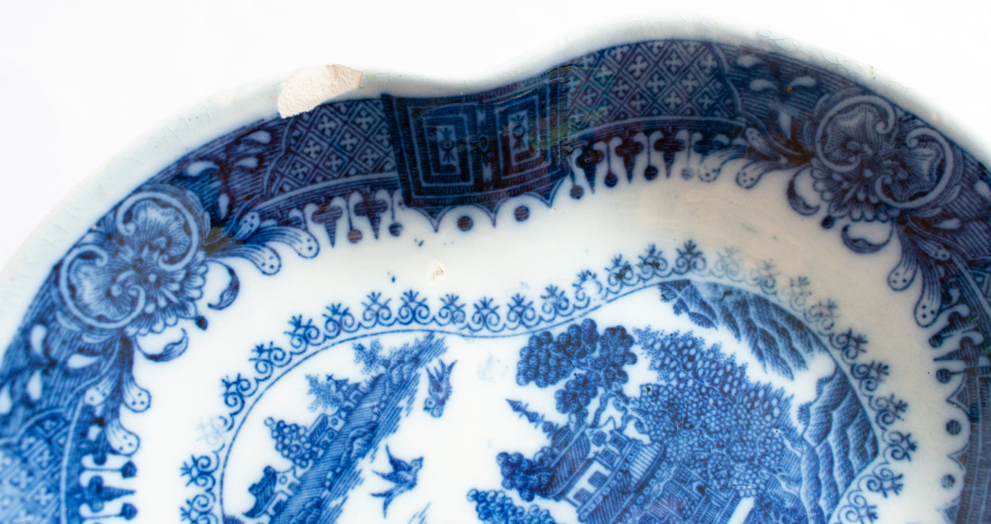 Blue and White Transferware Serving Dishes with Moulded Detail (2)