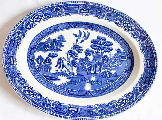 Alfred Meakin England 'Old Willow' Pattern Blue and White Transferware Serving Platter