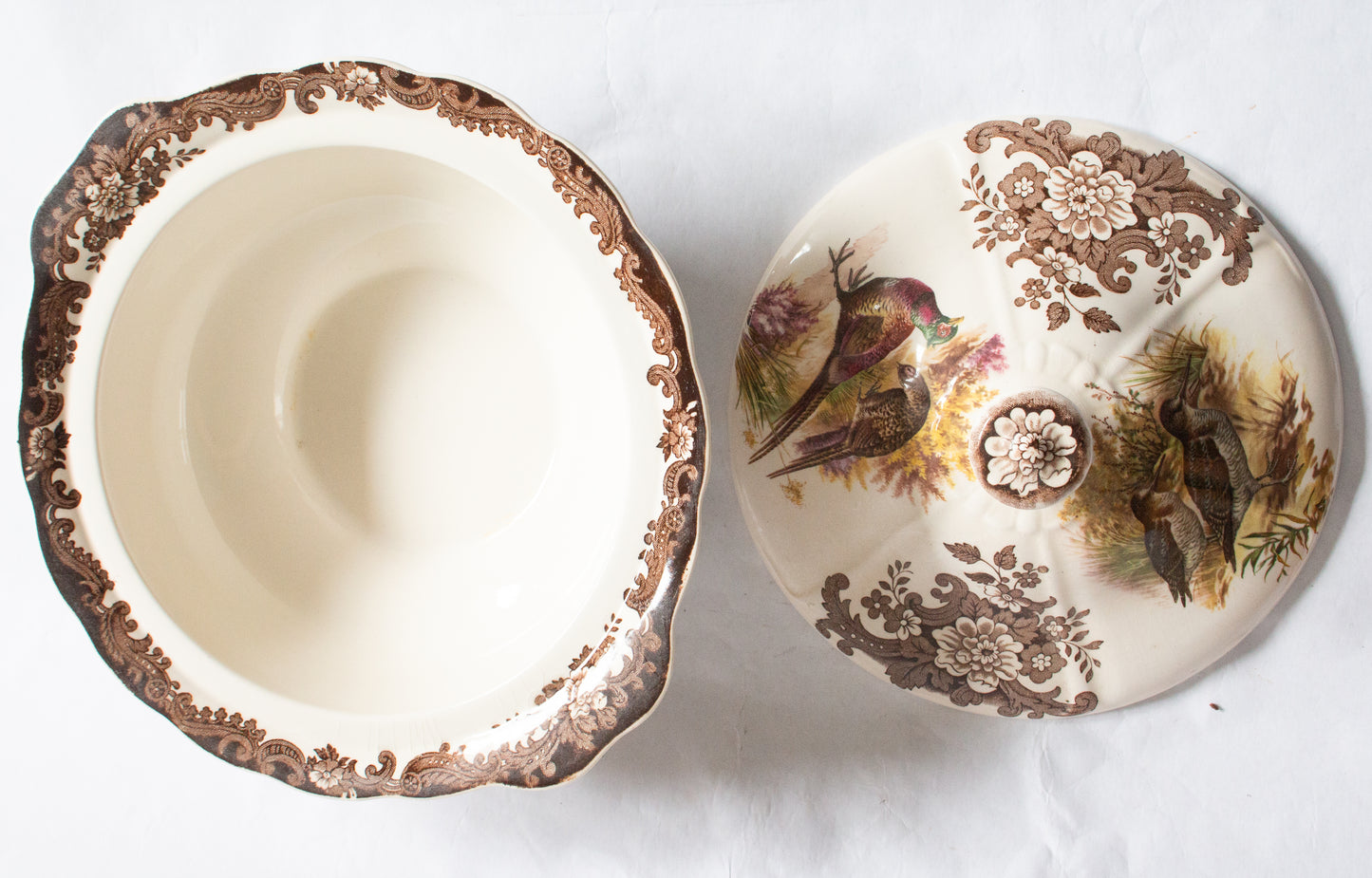 Royal Worcester Palissy England 'Game Series' Pattern Large Brown and White Lidded Tureen