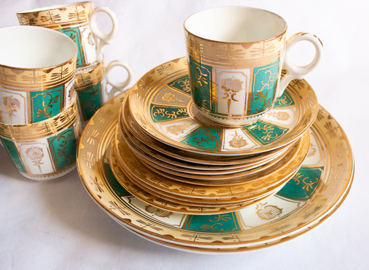 Antique Green and Gold Part Coffee Set