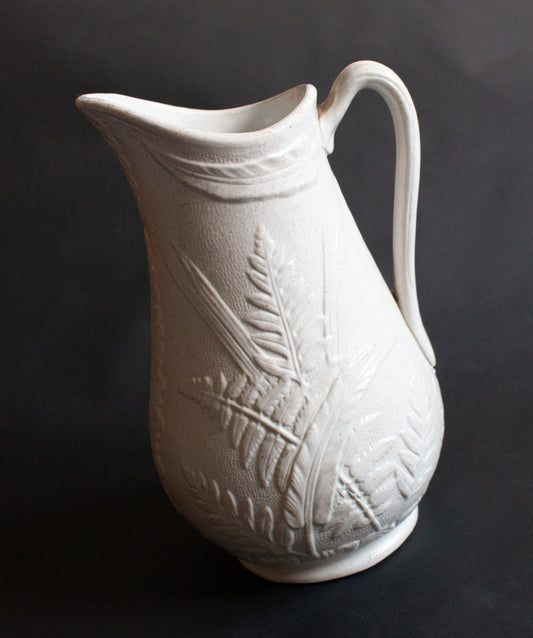 Antique Parian Ware Jug with Ferns and Grasses Motifs