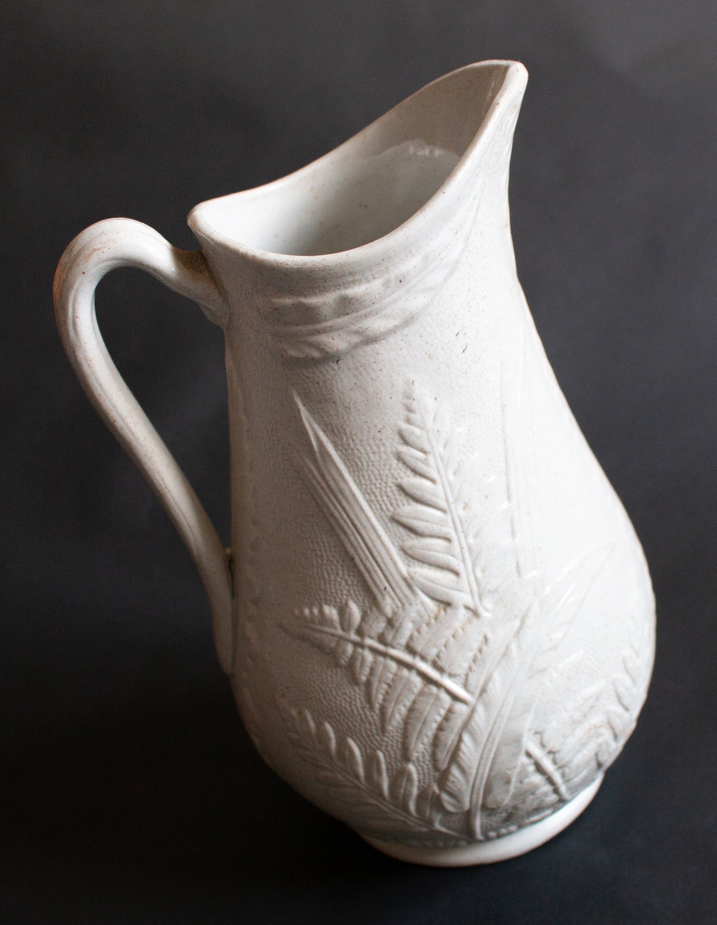 Antique Parian Ware Jug with Ferns and Grasses Motifs