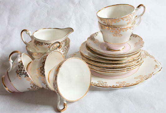 Vintage Regency Bone China Pink andGold Part Teaset