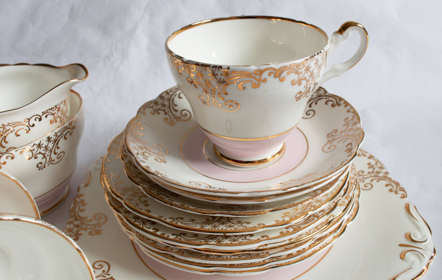 Vintage Regency Bone China Pink andGold Part Teaset