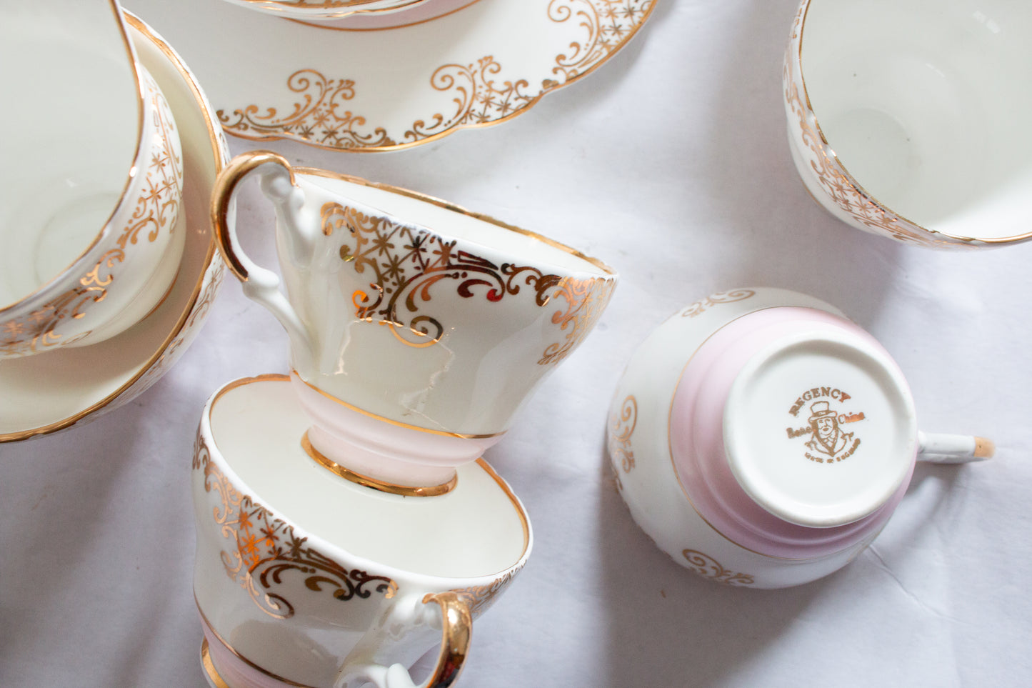 Vintage Regency Bone China Pink andGold Part Teaset