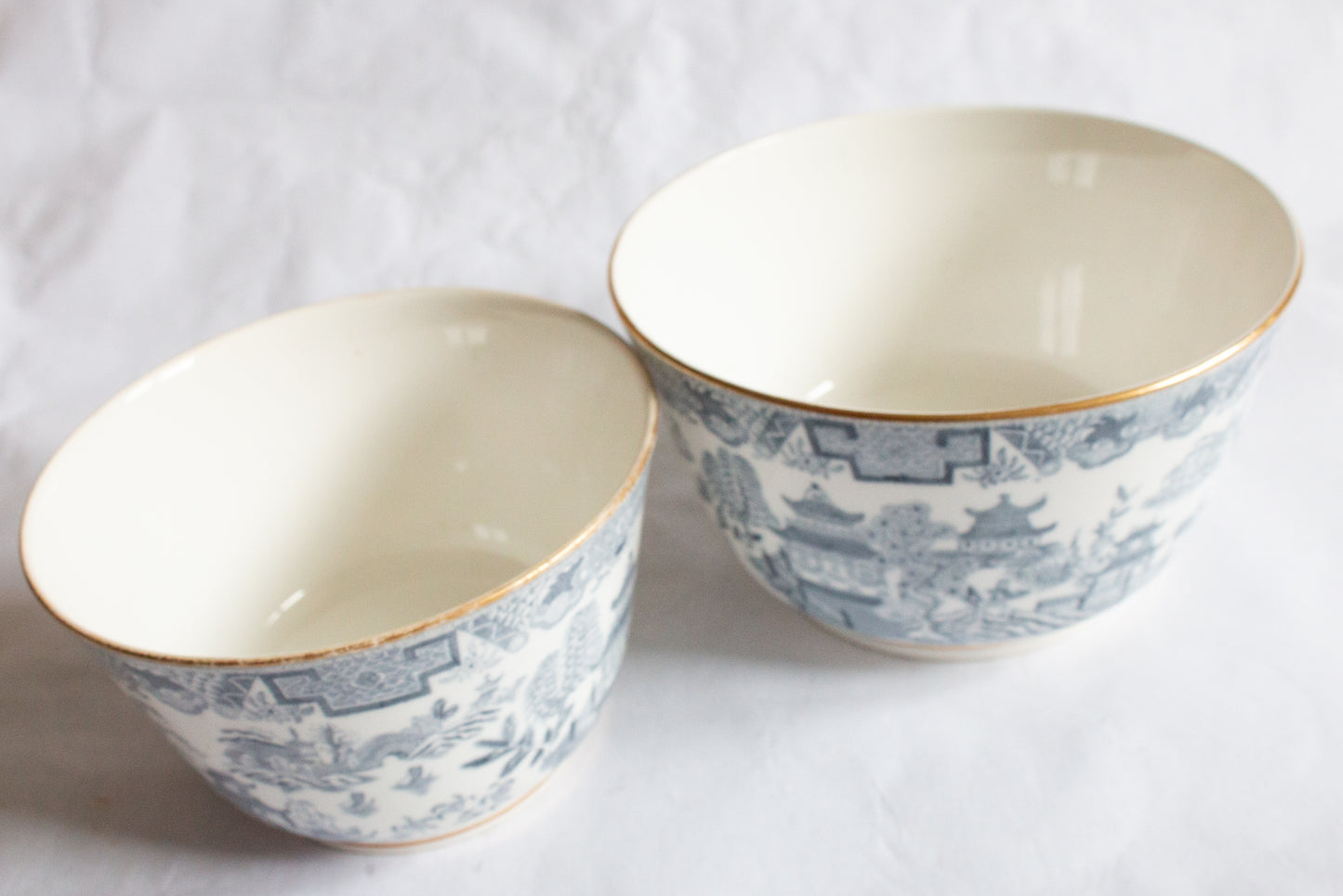 Antique Royal Worcester Willow Pattern Blue and White Transferware Sugar Bowls (2)