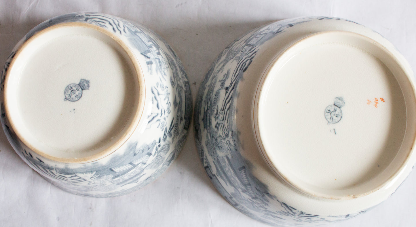 Antique Royal Worcester Willow Pattern Blue and White Transferware Sugar Bowls (2)