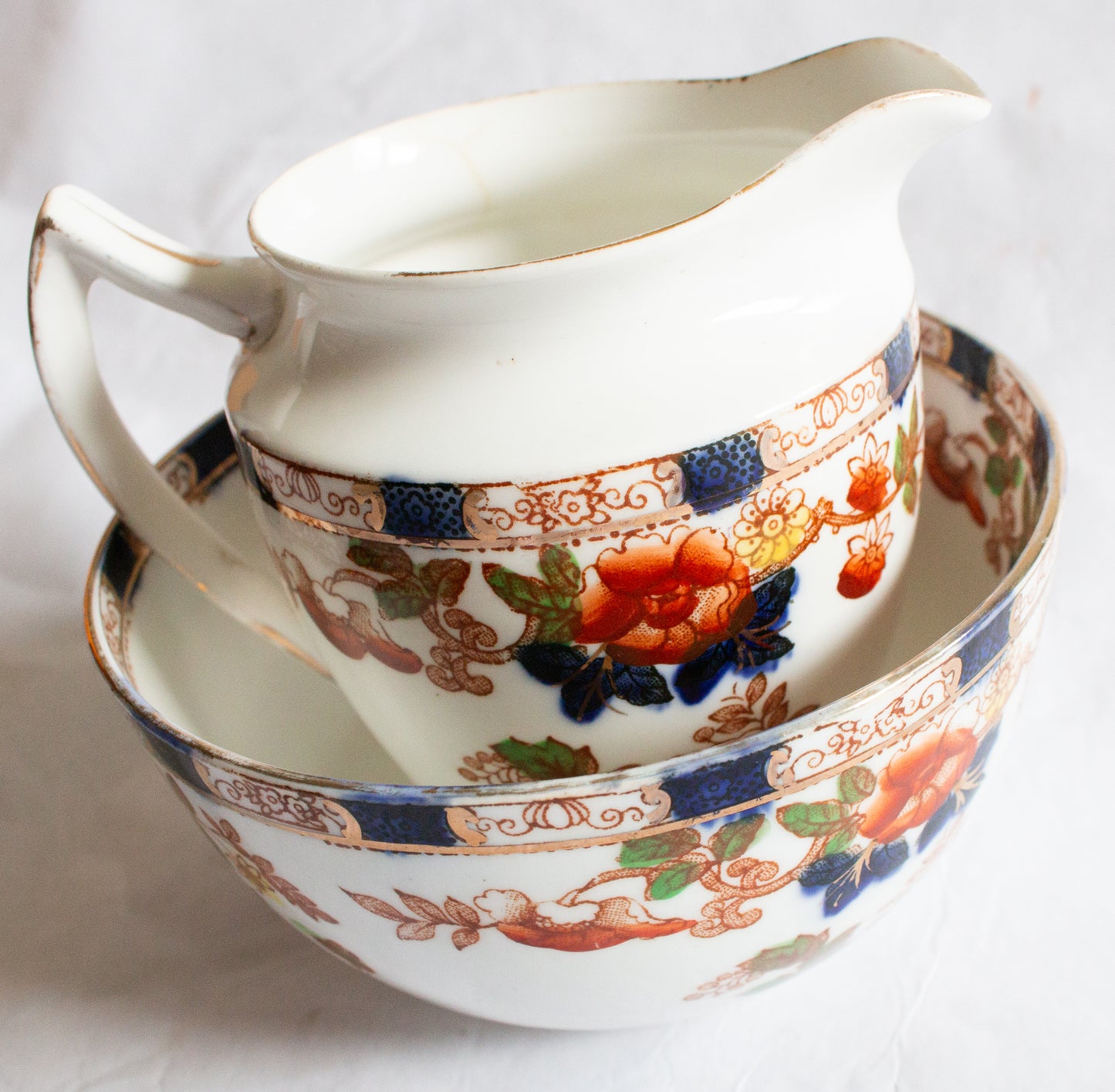 Antique Imari Style Sugar Bowl and Creamer Set