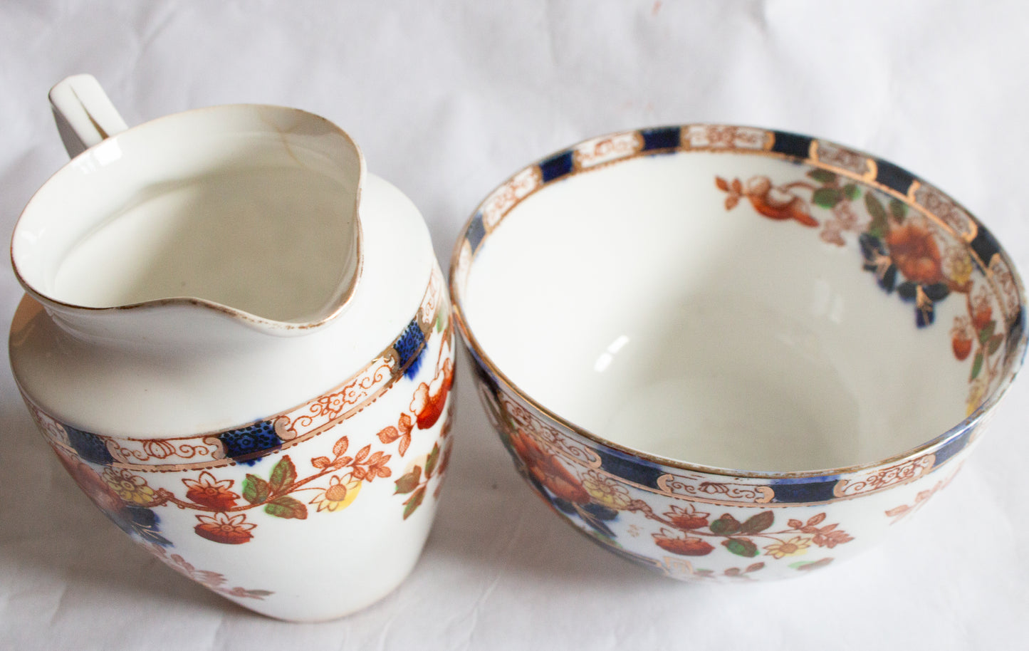 Antique Imari Style Sugar Bowl and Creamer Set