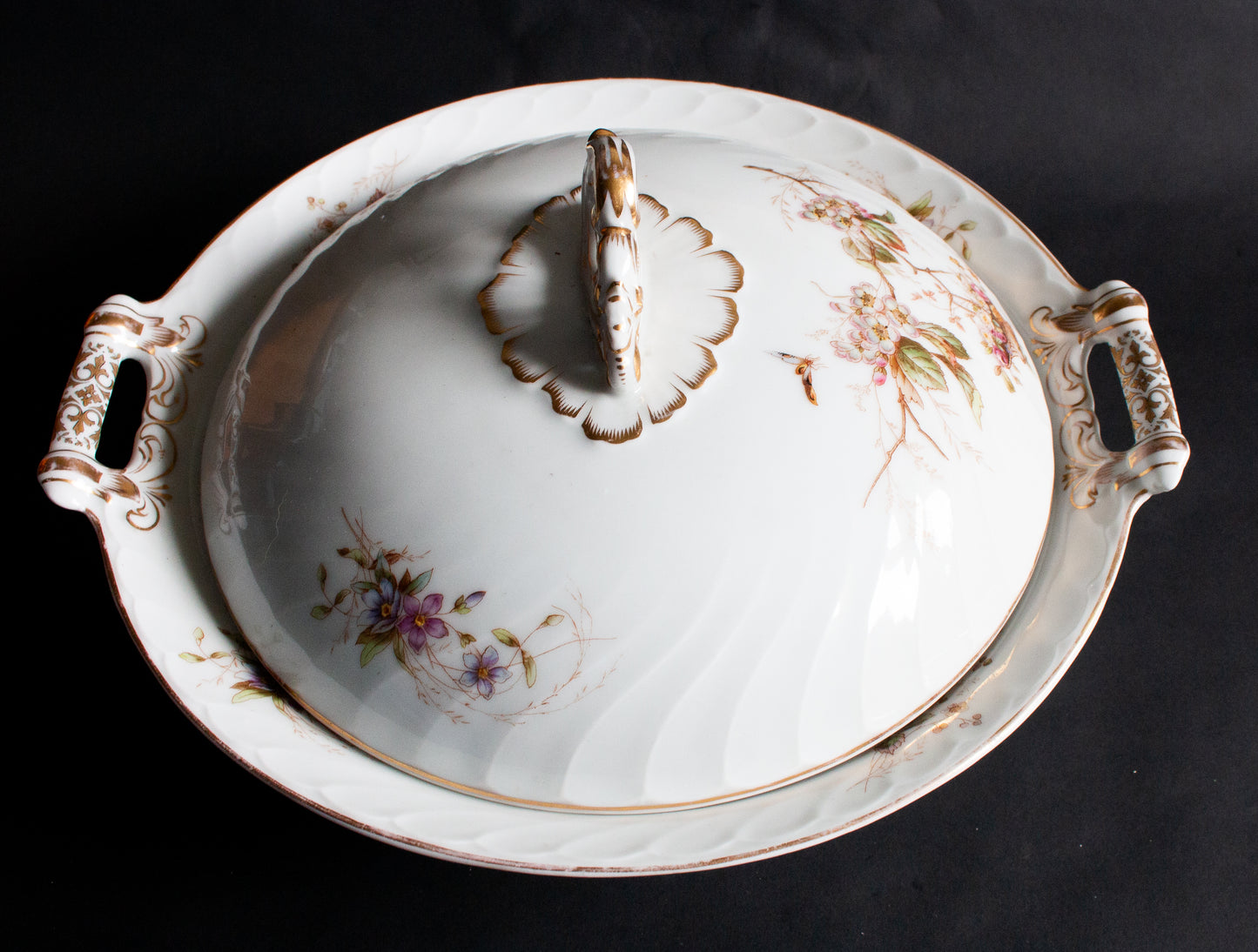 Large Floral and Gold Lidded Tureen,