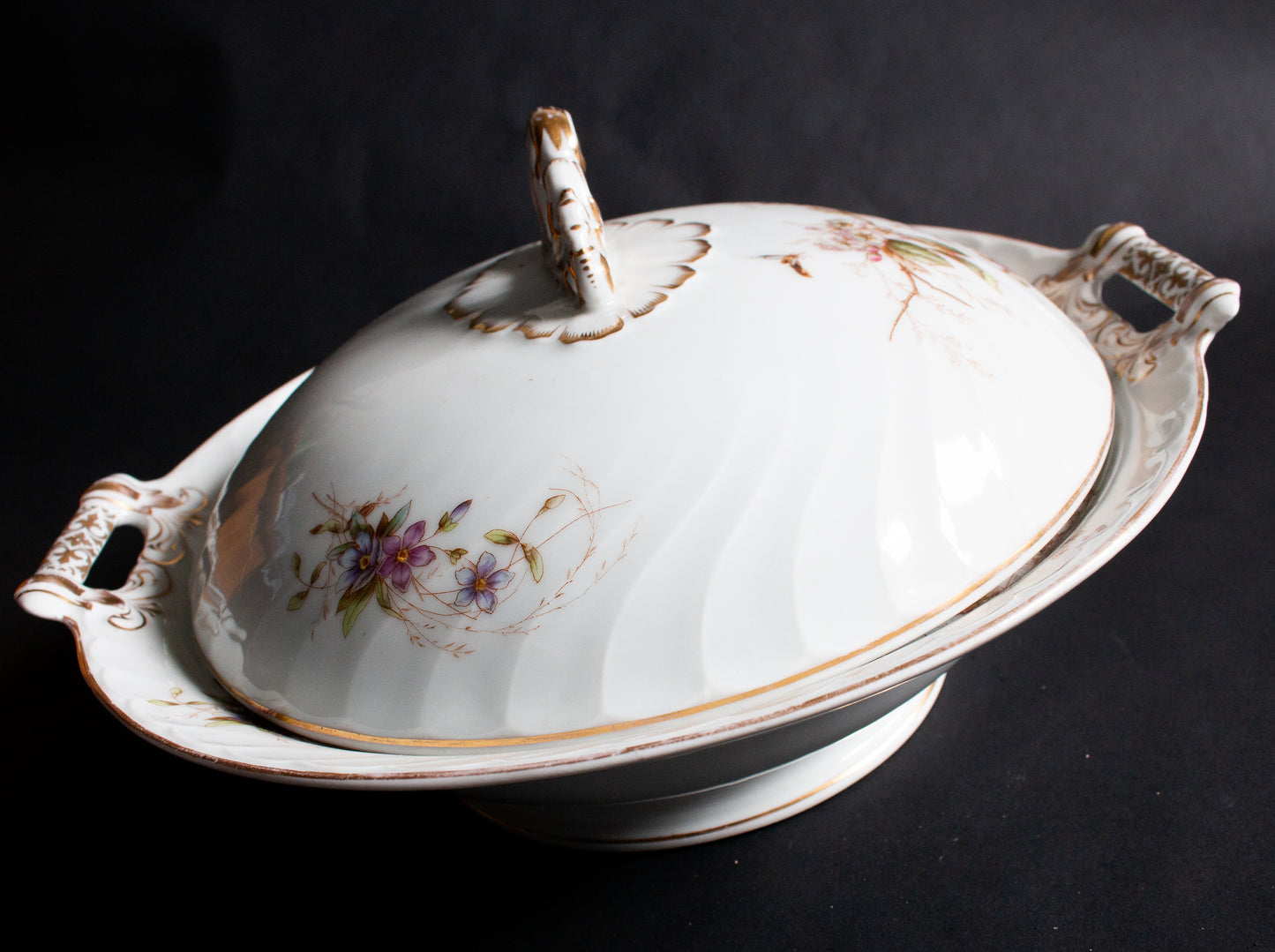 Large Floral and Gold Lidded Tureen,