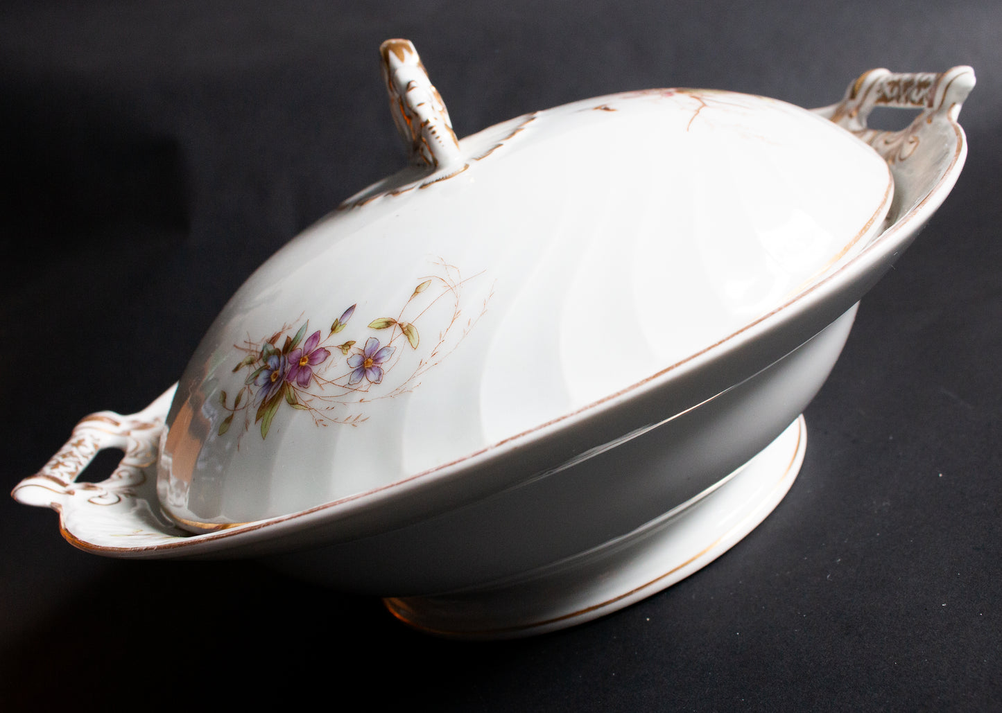 Large Floral and Gold Lidded Tureen,