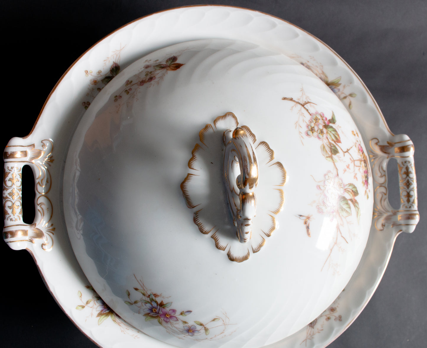 Large Floral and Gold Lidded Tureen,