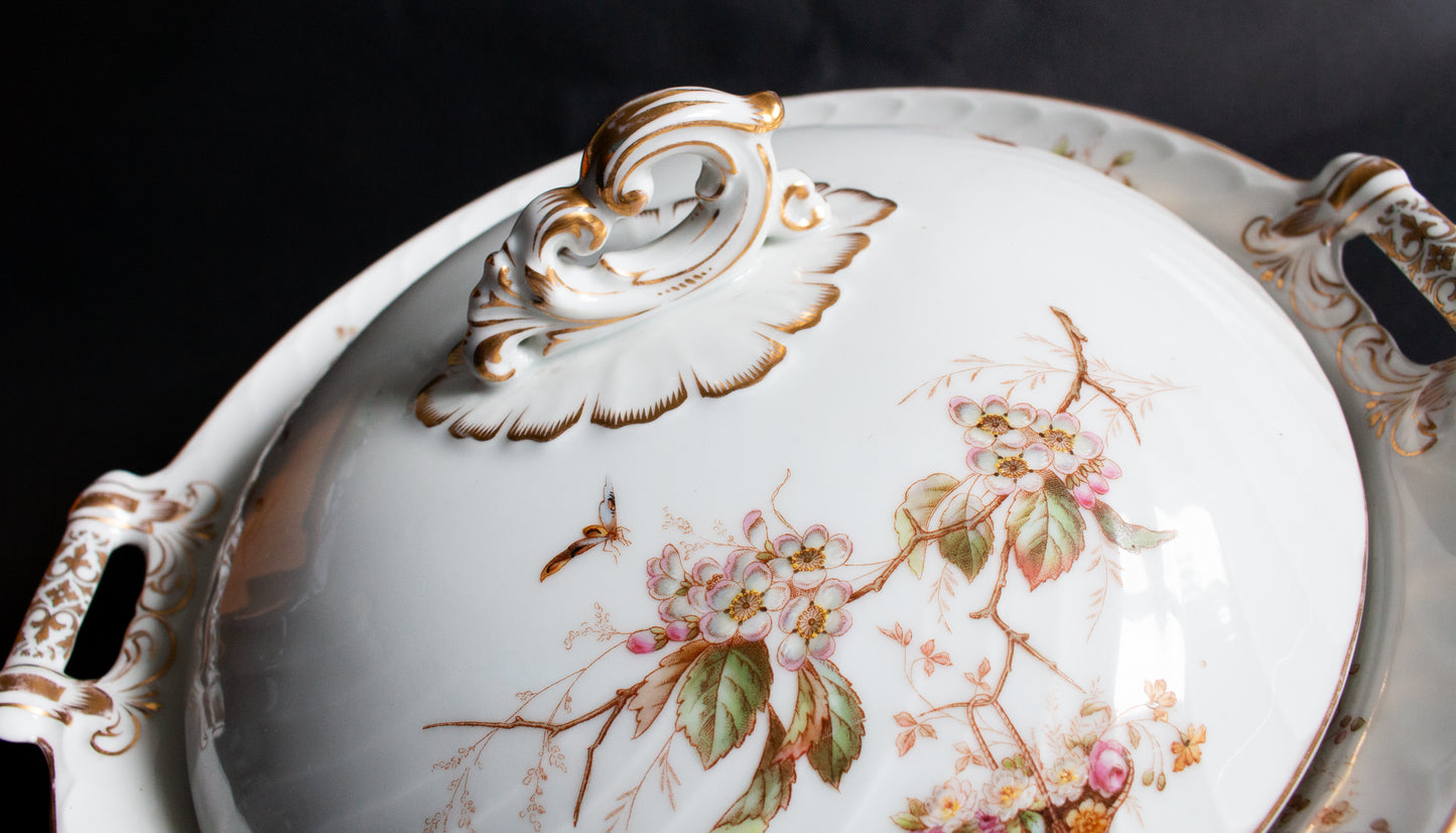 Large Floral and Gold Lidded Tureen,