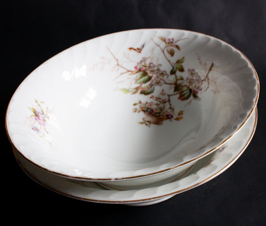 Large Floral and Gold Serving Bowls (2)