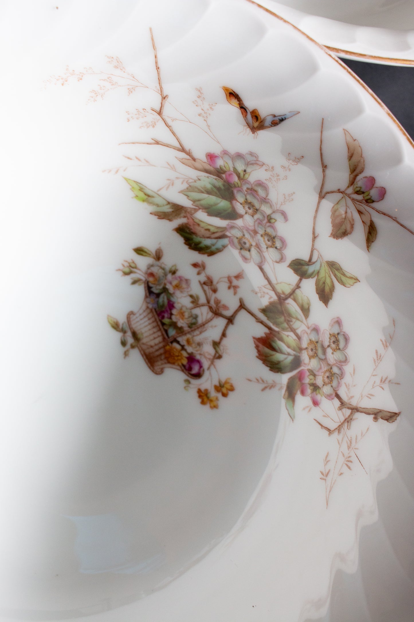 Large Floral and Gold Serving Bowls (2)