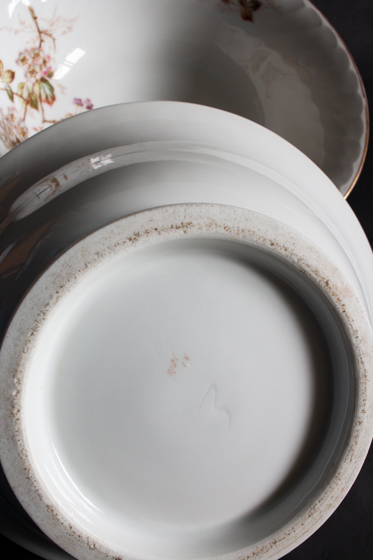 Large Floral and Gold Serving Bowls (2)