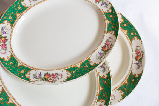 Bridgwood England Green and Floral Graduated Serving Platters (3)