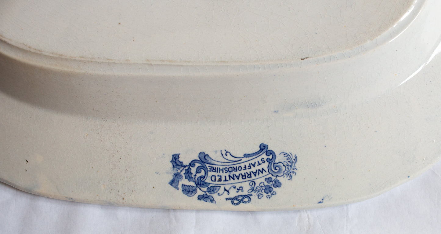 Antique 'Willow' Pattern Blue and White Transferware Serving Platter,