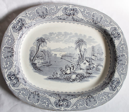 Ashworth 'Lake' Pattern Black and White Ironstone Transferware Serving Platter