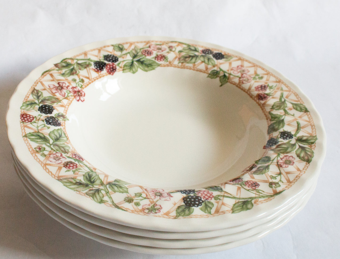 Copy of Alfred Meakin 'Fair Winds' Pattern Brown and White Transferware Rimmed Soup Plates (4)