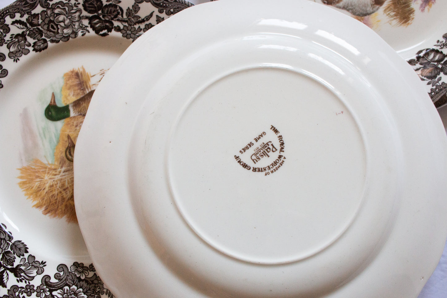 Royal Worcester Palissy 'Game Series' Brown Transferware 10" Dinner Plates (3)