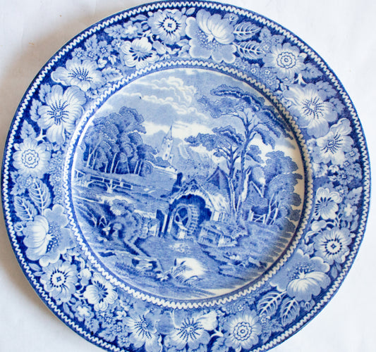 W. R. Midwinter Ltd. 'Rural England' Pattern Blue and White Transferware 10" Plate